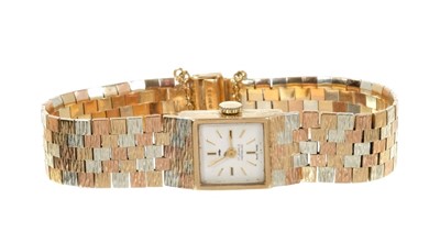 Lot 817 - Lady’s three-colour 9ct gold wristwatch