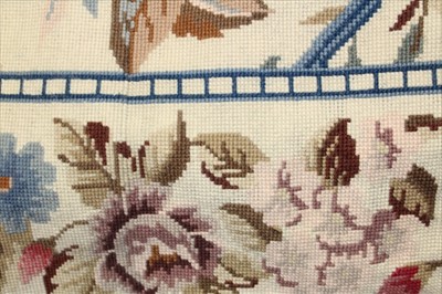 Lot 3067 - Large pair of good quality hand stitched needlepoint Roman blinds with floral decoration