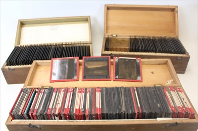 Lot 3552 - Two boxes of glass negative slide mostly Victorian/Edwardian costumes together with a box of magic lantern slides (3)