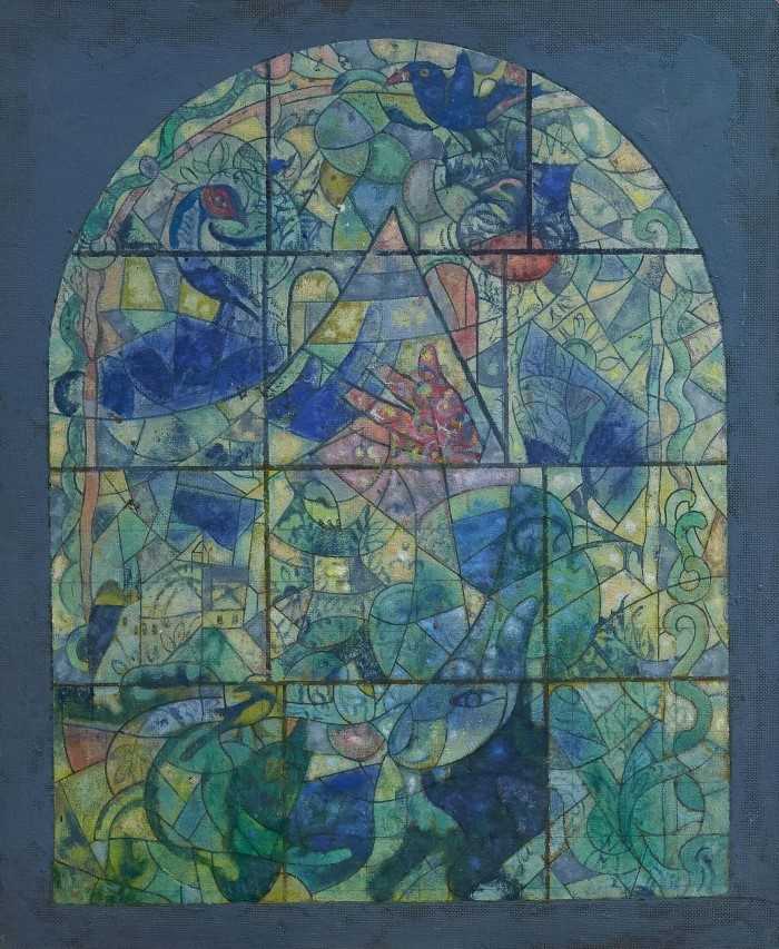 Lot 955 - Ernest Charles Wallcousins (1883-1976) oil on board - Design for a stained glass window in the manner of Chagall, 76 x 61cm.