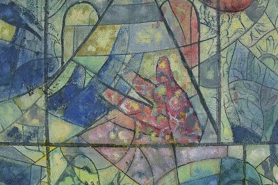 Lot 955 - Ernest Charles Wallcousins (1883-1976) oil on board - Design for a stained glass window in the manner of Chagall, 76 x 61cm.