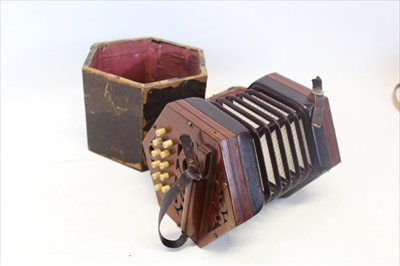 Lot 3574 - Late 19th century rosewood concertina in case, with fretwork ends