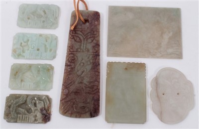 Lot 1204 - Group of eight jade or Chinese hardstone plaques