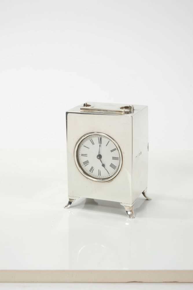 Lot 845 - Silver Carriage clock in leather travelling