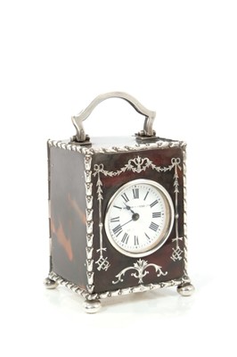 Lot 844 - Mappin and Webb Tortoiseshell and silver piquet work carriage clock