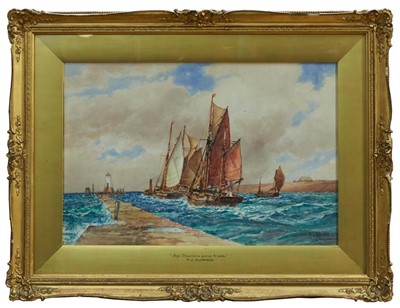 Lot 1346 - Frederick James Aldridge (1850-1933) watercolour - Rye Trawlers going to sea, signed, in glazed gilt frame