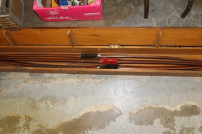 Lot 3882 - Collection of antique longbows in wooden case