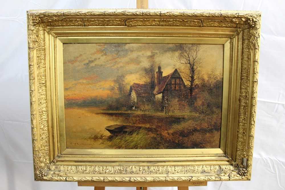 Lot 74 - F E Jamieson oil on canvas - Cottage in a landscape