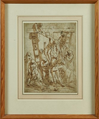 Lot 1209 - 17th century Continental School - Christ being risen on the cross