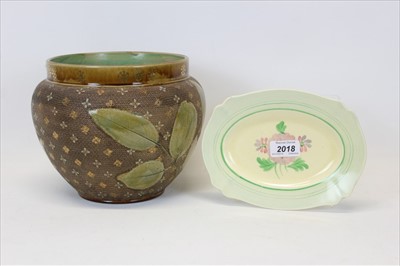 Lot 2018 - Royal Doulton Stoneware Jardinière with leaf decoration together with a Clarice Cliff plate (2)