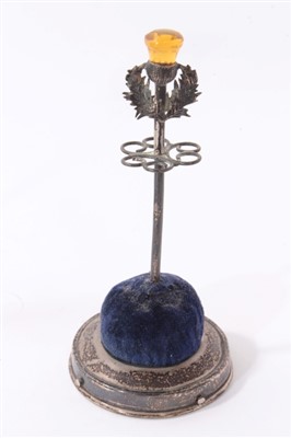 Lot 406 - Four silver and one silver plated pin cushions and hat pin holders (5)