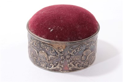 Lot 406 - Four silver and one silver plated pin cushions and hat pin holders (5)
