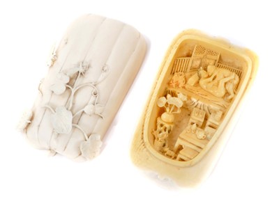 Lot 1136 - Rare Japanese carved ivory erotic box and cover