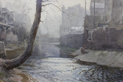 Lot 1578 - Ernest William Haslehurst (1866-1949) watercolour - River through a Town, signed, in glazed frame, 50cm x 73cm