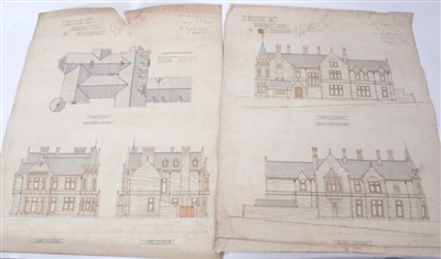 Lot 1229 - Architects drawings of Dryderdale Hall, designed by Alfred Waterhouse (1830-1905)