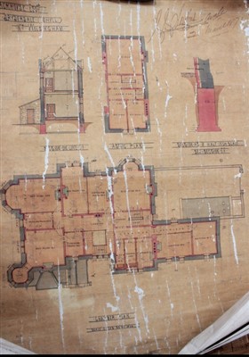 Lot 1229 - Architects drawings of Dryderdale Hall, designed by Alfred Waterhouse (1830-1905)