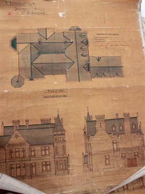 Lot 1229 - Architects drawings of Dryderdale Hall, designed by Alfred Waterhouse (1830-1905)