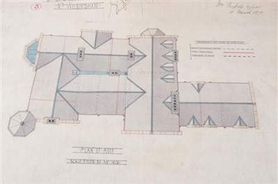 Lot 1229 - Architects drawings of Dryderdale Hall, designed by Alfred Waterhouse (1830-1905)