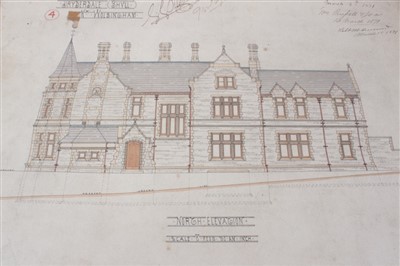 Lot 1229 - Architects drawings of Dryderdale Hall, designed by Alfred Waterhouse (1830-1905)