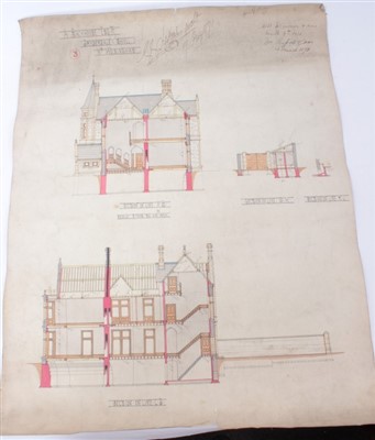 Lot 1229 - Architects drawings of Dryderdale Hall, designed by Alfred Waterhouse (1830-1905)