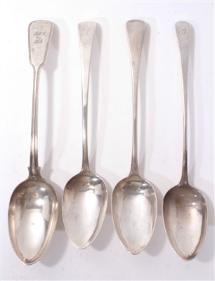 Lot 431 - Three Georgian silver serving spoons and one other