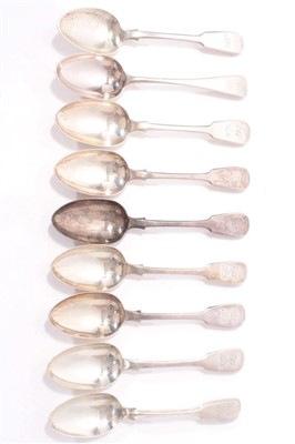 Lot 432 - Nine 19th century silver dessert spoons.