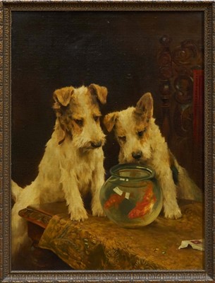 Lot 1305 - Manner of Arthur Wardle - fox wire terriers and goldfish