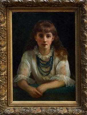 Lot 1364 - Jerry Barrett oil on canvas - half length portrait of a young woman