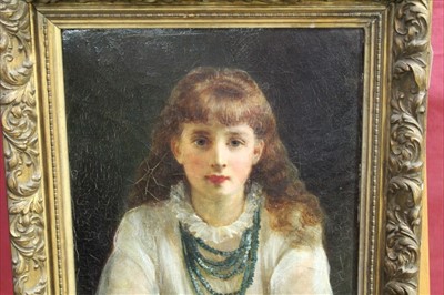 Lot 1364 - Jerry Barrett oil on canvas - half length portrait of a young woman