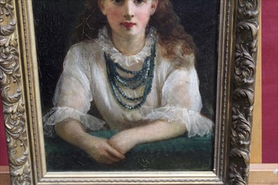 Lot 1364 - Jerry Barrett oil on canvas - half length portrait of a young woman