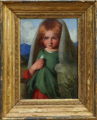 Lot 1365 - Attributed to Philip Morris - Pre-Raphaelite study of a girl with feather, monogrammed