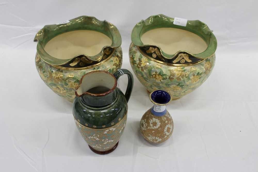 Lot 2195 - Pair of Royal Doulton jardinières, Doulton jug and vase (4)