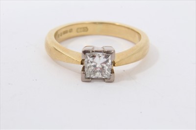 Lot 621 - Diamond single stone ring with a princess cut diamond estimated to weigh approximately 0.70cts, in 18ct gold setting