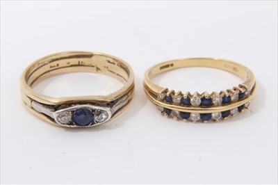 Lot 3209 - Two gold (18ct) sapphire and diamond rings