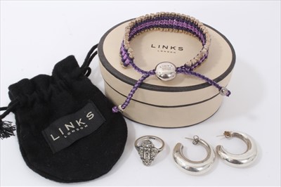 Lot 3208 - Links of London bracelet in original pouch and box together with a pair of silver hoop earrings and silver dress ring