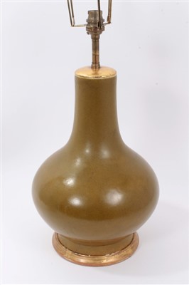 Lot 286 - Chinese teadust glazed bottle vase, converted to lamp