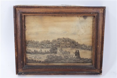 Lot 1179 - Georgian embroidered hair picture of a country house