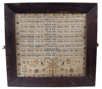 Lot 1185 - Unusual early Victorian needlework sampler