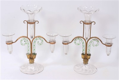 Lot 314 - Pair late Victorian gilt metal and fluted glass epergnes