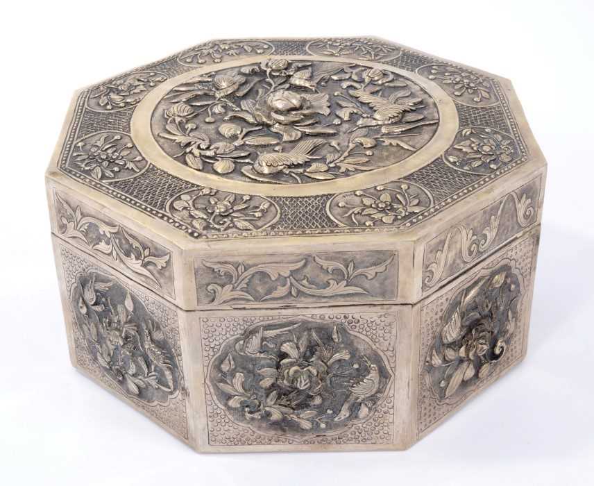Lot 472 - Chinese white metal octagonal box