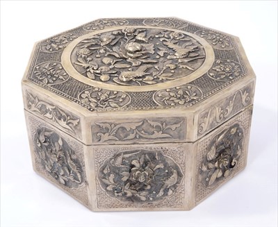 Lot 245 - Chinese white metal octagonal box