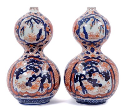 Lot 370 - Pair of late 19th century Japanese double gourd vases