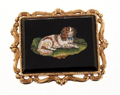 Lot 635 - 19th century gold mounted micro mosaic brooch with dog