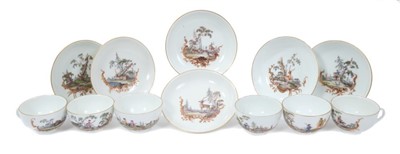 Lot 275 - Six Eighteenth century Meissen tea cups and saucers, one cup possibly associated