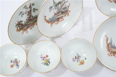 Lot 275 - Six Eighteenth century Meissen tea cups and saucers, one cup possibly associated