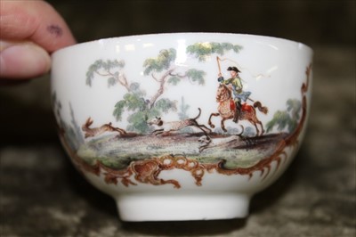 Lot 275 - Six Eighteenth century Meissen tea cups and saucers, one cup possibly associated