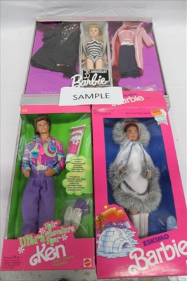 Lot 2852 - Collection of Barbie, boxed including 35th Anniversary, unboxed bionic action man and other toys including plastic cowboys and Indians.