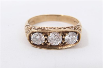 Lot 3325 - Gold 9ct three synthetic white stone ring