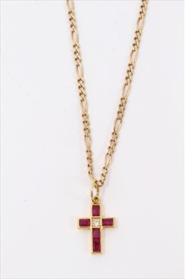 Lot 3326 - Ruby and diamond cross on chain