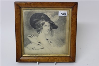 Lot 1383 - Regency pencil portrait of a young lady, signed and dated verso, M A Baker 1831, in a maple veneered frame, 22cm x 20.5cm